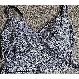 Swim Top Black White 18W V-Neck Wrap Front Midkini Lands End Paisley  S106